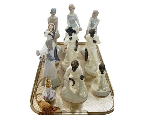 Figurines including Minton, bronze and china, Royal Doulton Reflections, Royal Worcester laundry maid etc (10).