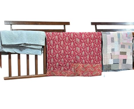 Patchwork quilt, paisley pattern quilt and two blankets (4).