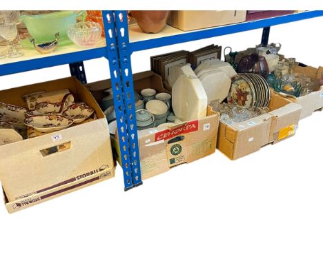 Four boxes of Masons, collectors plates, glass etc.