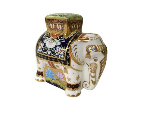 Royal Crown Derby large Father elephant paperweight, gold stopper, 16cm.