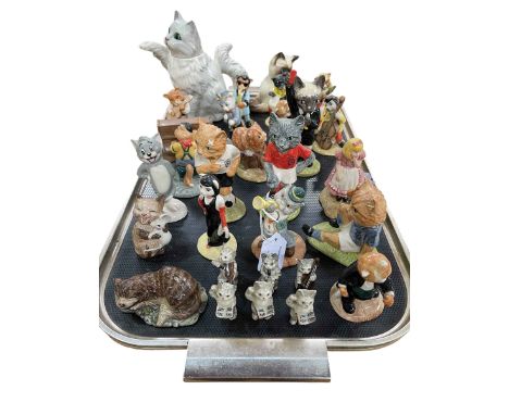 Collection of mostly Beswick cat figures, including miniature cat band (28).