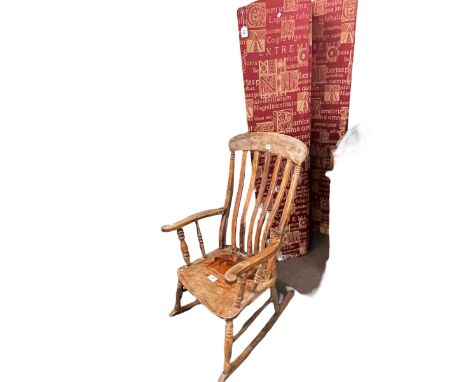 Four-fold vanity screen, Victorian farmhouse style rocking chair and pair bedroom chairs (4).