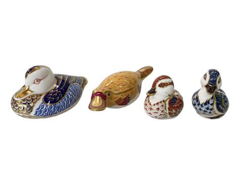 Four Royal Crown Derby paperweights, Duck-billed Platypus and three Ducks (4).