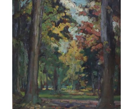 Unbekannte/r Künstler/in (Ende 19. Jh. - 20. Jh.) - Waldlandschaft, Öl auf Platte, unsigniert, ca.28x28cm, Prunkrahmung mit R