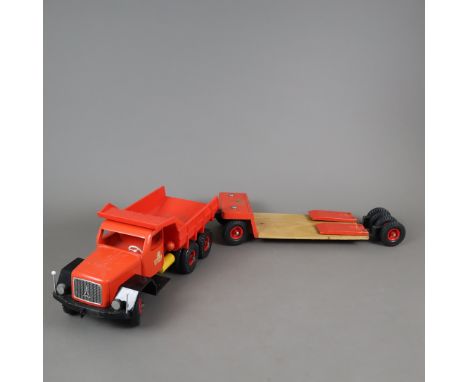 Steiff MAGIRUS Lastwagen &amp;amp; Anhängetieflader - LKW mit Kippvorrichtung, 10-fach bereift, Steiff 60-Räder, Fahrgestell,