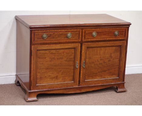 Edwardian inlaid mahogany sideboard with two drawers & two doors on bracket feet- Christopher Pratt Bradford label on back, W
