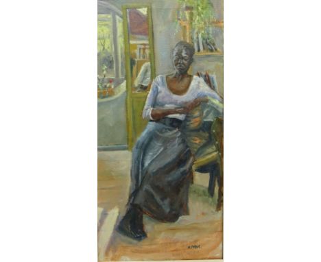 'Brenda' portrait, oil on canvas signed by Christine M Pybus 60cm x 29.5cm Condition Report Click here for further images, co