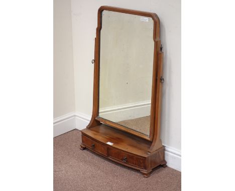 Early 20th century walnut bow front dressing table mirror, two drawers, on bracket feet, W54cm, H88cm, D20cm Condition Report