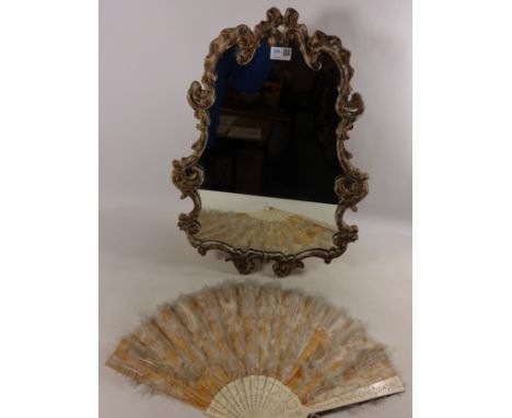 Mid 20th Century French style easel mirror L62cm and fan with bone handle  Condition Report Click here for further images, co