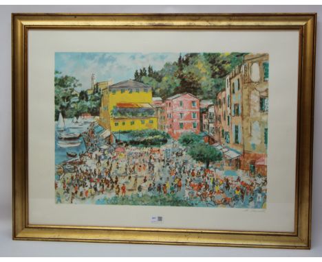 Spanish Coastal Scene, limited edition colour print, indistinctly pencil signed and numbered 20/200, 59cm x 79cm  Condition R