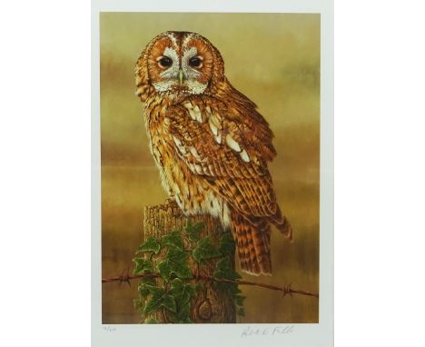 Watchful Tawny Owl, limited edition colour print after Robert E Fuller signed and numbered in pencil 18/850, 34cm x 24cm arti