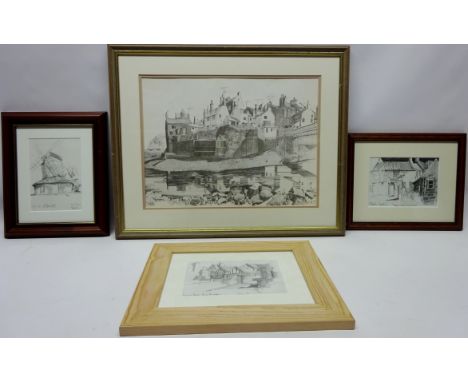 'Staithes', limited edition print 221/500 after Fred Williams signed and number in pencil, 'Drinkstone Suffolk' and two other
