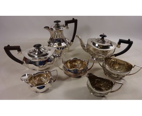 Three piece silver plated tea service and a four piece tea and coffee service  Condition Report Click here for further images