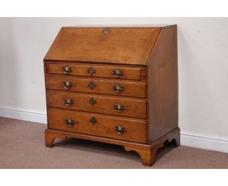George 111 oak bureau, fall front above four drawers on bracket feet, W98cm D50cm, H100cm Condition Report Click here for fur