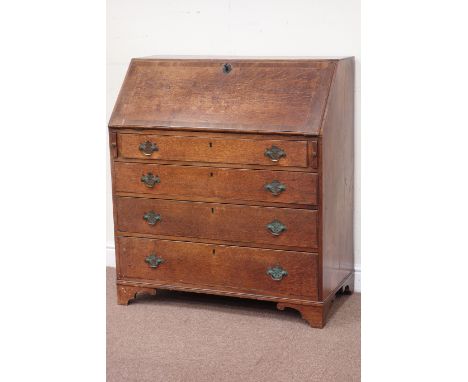 Late 18th century country made oak & elm bureau on bracket feet, W91, D48cm, H102cm Condition Report Click here for further i