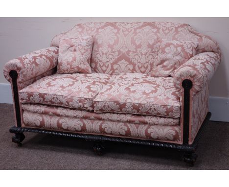 Early 20th century two seat sofa with gadrooned & strapwork carved mahogany frame on ball and claw feet Condition Report Clic