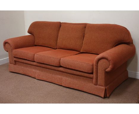 Three seat sofa in red cord covers, W230cm, D104cm, H80cm Condition Report Click here for further images, condition, auction 