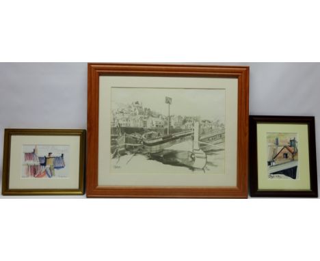 'Staithes', limited edition print 130/500 after Fred Williams signed, titled and numbered in pencil and Whitby Rooftops, pair