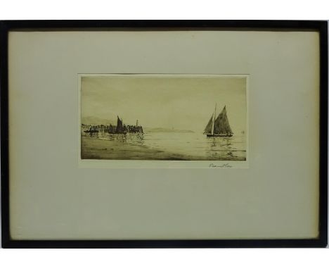 'The Wooden Pier', limited edition etching signed in pencil Bernard Carr 16.5cm x 30cm with blind stamp on mount titled label