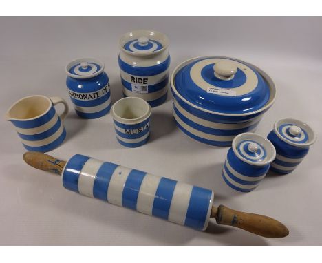 T.G Green storage jars, rolling pin, tureen and other similar blue and white ceramics  Condition Report Click here for furthe