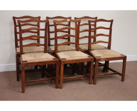 Set six 19th century elm country ladder back dining chairs with rush seats (6) Condition Report Click here for further images