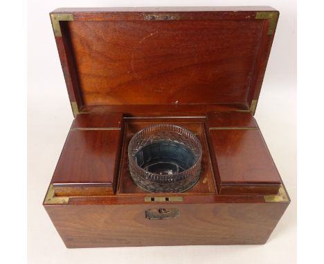 Victorian mahogany tea caddy with lift out compartments and cut glass liner W31cm  Condition Report Click here for further im
