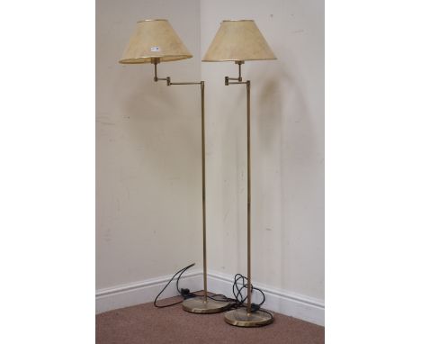 Pair modern brushed metal adjustable standard lamps with shades (2) (This item is PAT tested - 5 day warranty from date of sa