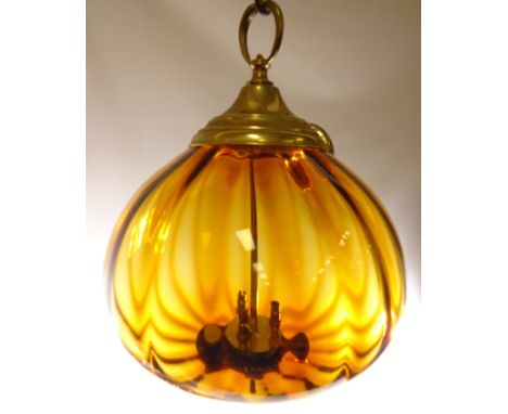 Set of three amber glass ceiling light fittings  Condition Report Click here for further images, condition, auction times & d
