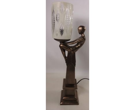 Art Deco style table lamp with glass shade (This item is PAT tested - 5 day warranty from date of sale)  Condition Report Cli