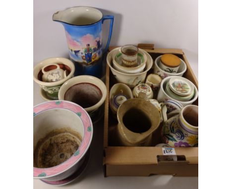 Poole pottery jug, 'Botanic Garden' planters, other planters, Royal Doulton, Mason's and other decorative ceramics in one box