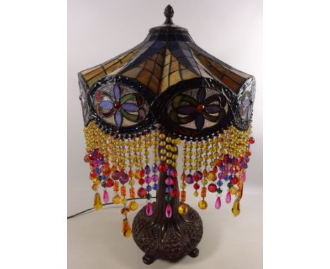 Large Tiffany style table lamp with beaded decoration (This item is PAT tested - 5 day warranty from date of sale)  Condition