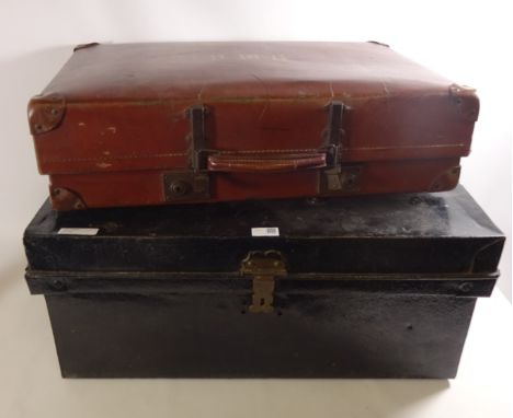 Vintage tin trunk L69cm and suitcase  Condition Report Click here for further images, condition, auction times & delivery cos