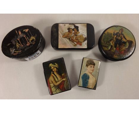 19th Century Japanese lacquered box with white metal mount and three colour metal inlay, 19th Century snuff and powder boxes 