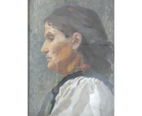 An oil on canvas, portrait profile study, unsigned, oak framed and glazed. H.54xW.44cm 