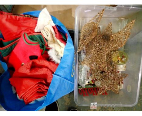 Shelf of Christmas decorations and stockings. Not available for in-house P&amp;P 