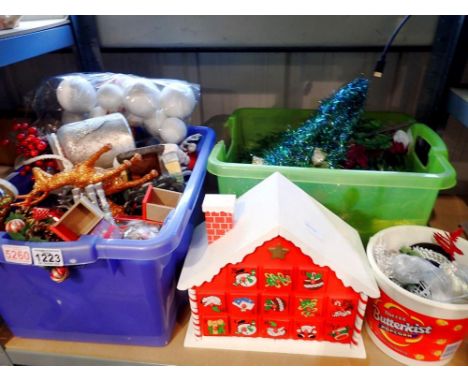Shelf of mixed Christmas decorations. Not available for in-house P&amp;P 