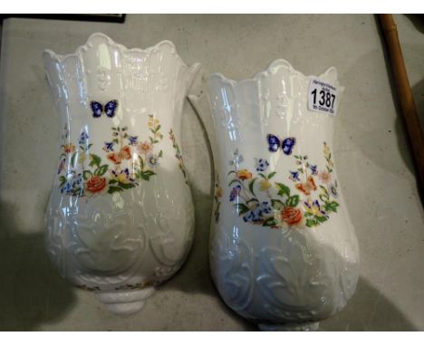 Two Aynsley Cottage Garden ceramic wall pockets. Not available for in-house P&amp;P 