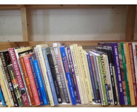 Shelf of steam railway books and ephemera. Not available for in-house P&amp;P 