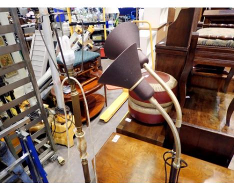 Onyx and brass standard lamp and a twin adjustable standard lamp. Not available for in-house P&amp;P 