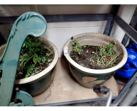 Pair of large green ceramic planters. Not available for in-house P&amp;P 