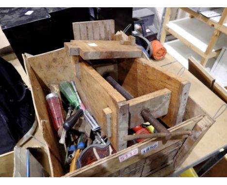 Crate of mixed used hand tools plus a bench vice. Not available for in-house P&amp;P 