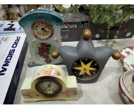 Two Mercedes ceramic mechanical clocks and another. Not available for in-house P&amp;P 
