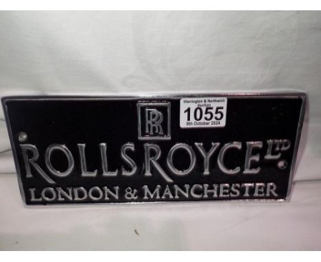 Cast aluminium Rolls Royce dealer plaque, W: 25 cm. UK P&amp;P Group 1 (£16+VAT for the first lot and £2+VAT for subsequent l