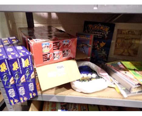 Shelf of mixed books and toys to include Star Wars pick and lift playsets. Not available for in-house P&amp;P 