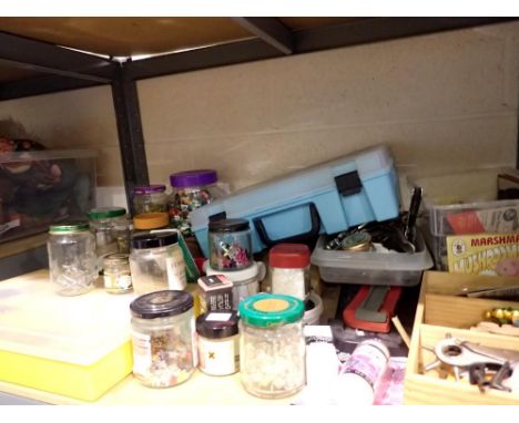 Shelf of assorted crafting materials tools and accessories. Not available for in-house P&amp;P 