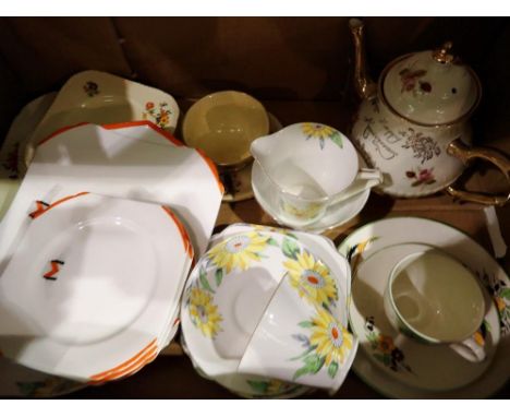 Mixed ceramics including a Wedgwood &amp; Co tea trio, Bell China Art Deco part tea set, Shelley cake and side plates. Not av