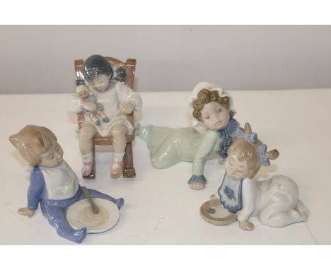 Two Lladro &amp; two Nao figures (damage to one spoon) 