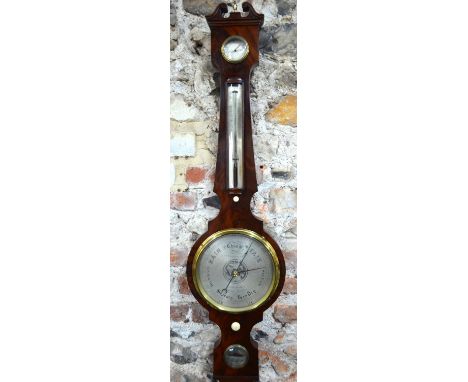 Somalvico & Son, 37 Charles St., Hatton Garden, a 19th century mahogany wheel barometer with silvered dial, thermometer, leve