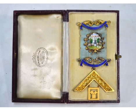 Masonic - 1956 gilt metal and enamel jewel, Golden Square Lodge, cased