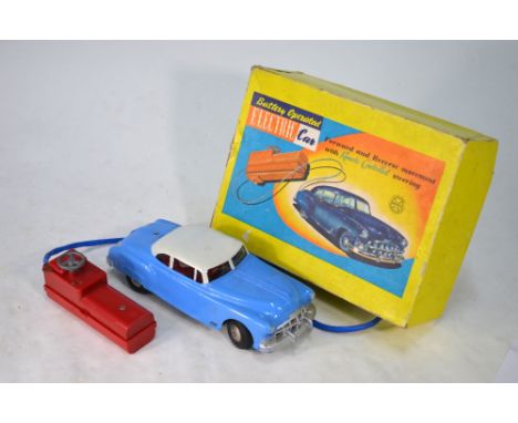 A boxed Marx Toys Battery Operated Electric Car - 'Forward and Reverse Movement with Remote Controlled Steering' (little used